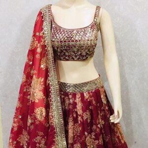 Stunning Red Wine Floral Lehenga Size Small